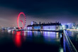 The London Eye Ferris Wheel Illuminated With Red Light at Night