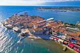 Fototapeta Mapy - Town of Umag historic coastline architecture aerial view
