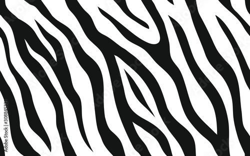 Cotton fabric Zebra stripes seamless pattern. Tiger stripes skin print design. Wild animal hide artwork background. Black and white vector illustration.
