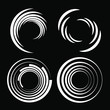 © Karloni - Set of white triangles stripes in circle and spiral form. Geometric art. Abstract shapes. Black background. Design element for logo, border frame, symbol, sign, prints, web pages, template and pattern