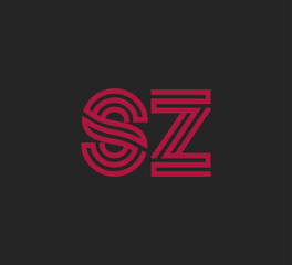 Initial two letter red line shape logo on black vector SZ