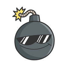 Cool Sunglasses Cartoon Bomb With Burning Wick Isolated On White