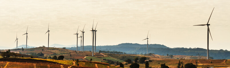 Wall Mural - wind turbine on hill. concept clean energy in nature