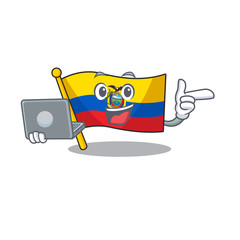 Wall Mural - Happy smiling flag ecuador cartoon character working with laptop