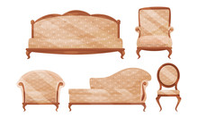 Antique Baroque Furniture Collection, Vintage Sofa, Armchair, Couch, Chair Vector Illustration