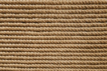 Beige Brown Grungy Round Twisted Strong Rope Or Thread Weave From Nautical Industry Material Craft Pattern Textured Background