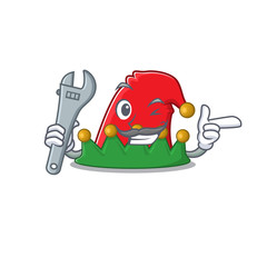 Sticker - Professional Mechanic elf hat mascot cartoon character style