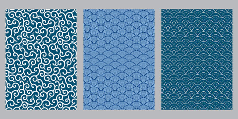 Japanese arabesque, blue sea wave, dot sea wave abstract background