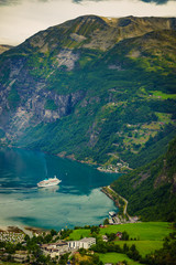 Wall Mural - Fjord Geirangerfjord with cruise ship, Norway.