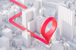 © katestudio - Map of the city with a navigation pointer Geo Tag. Location route, tourism planning concept. 3d rendering.