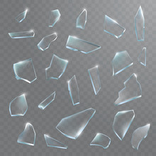 Broken Glass Pieces. Shattered Glass On Transparent Background. Vector Realistic Illustration