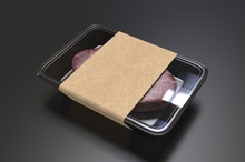 Meat Food Tray With Blank Paper Label, 3d Render Illustration.