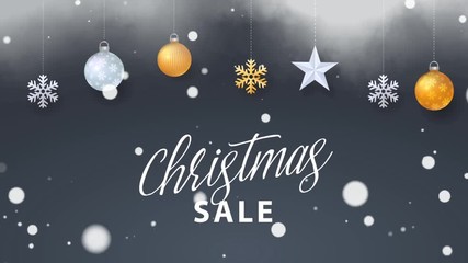 Poster - Christmas sale banner dark looped animation with design elements, snowflakes, and clouds