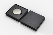 Blank Proof Coin In Plastic Case And Paper Box. 3d Render Illustration.