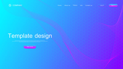 Website template design. Asbtract scientific background with colorful dynamic waves, hexagonal innovation pattern. Modern landing page for websites or apps. Vector illustration.