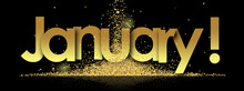 January In Golden Stars And Black Background