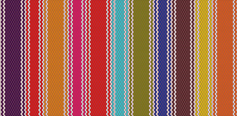 Poster - Blanket stripes seamless vector pattern. Background for Cinco de Mayo party decor or ethnic mexican fabric pattern with colorful stripes. Serape design