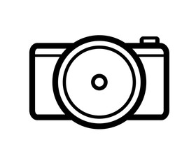 Poster - black and white line drawing photo camera icon for use as design element in photographic themes, vec