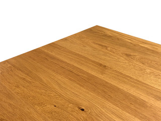 Wall Mural - Perspective view of empty wooden table corner on white background including clipping path