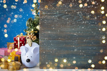 Christmas Mouse With Gifts As A Symbol Of The New Year On A Dark Background.