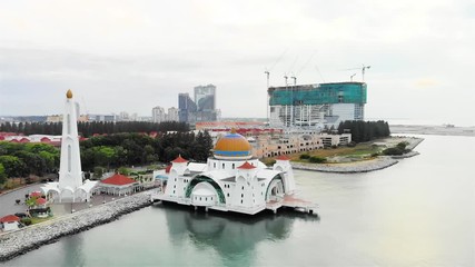 Wall Mural - Aerial shot of Malacca Straight Mosque in the morning