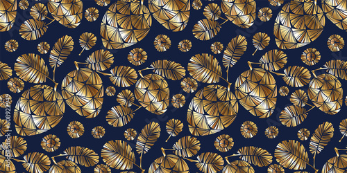 Luxury golden winter pine cone seamless pattern