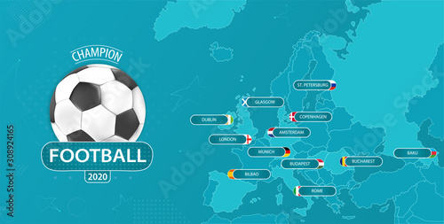 Fotomural Vector illustration for imaginary football championship with a map with host cou