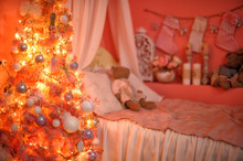 Christmas Orange With Pink Christmas Tree In The Interior
