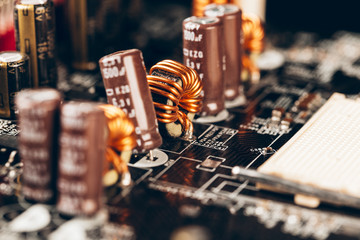 Poster - Computer electronic circuit board with processor close up