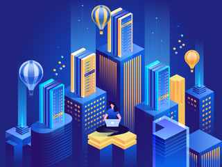 Poster - Technology internet and business isometric concept