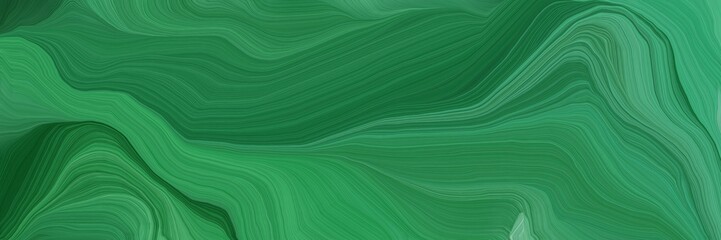 Poster - dynamic horizontal banner. modern soft curvy waves background design with sea green, medium sea green and very dark green color