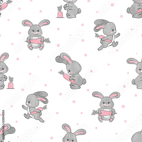 Seamless cute bunny with ca...