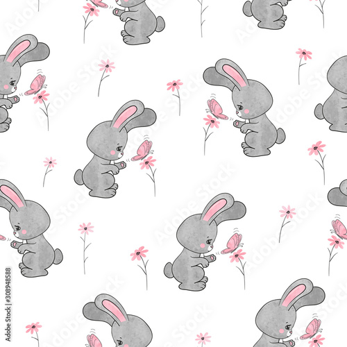 Seamless cute bunny pattern...