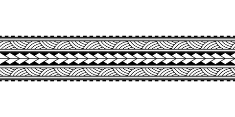 Wall Mural - Maori polynesian tattoo bracelet. Tribal sleeve seamless pattern vector. Samoan border tattoo design fore arm or foot. Armband tattoo tribal. band fabric seamless ornament isolated on white background