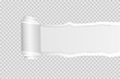 Torn paper edge.  Ripped squared horizontal white paper strips. Vector illustration EPS10.