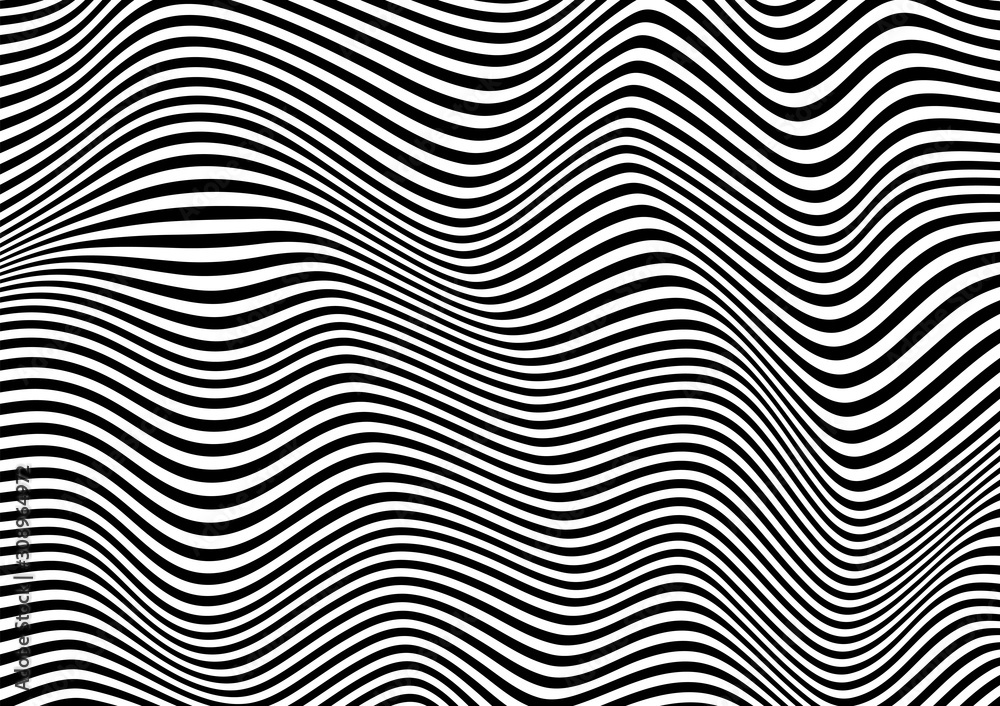 Abstract background in black and white with wavy lines pattern - obrazy, fototapety, plakaty 