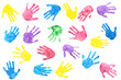 background made from color handprints of kids. Multicolor pattern for your design.