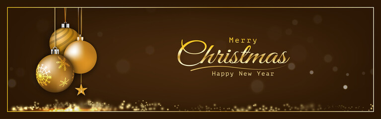 Wall Mural - Golden Christmas balls glittering light bokeh shining
