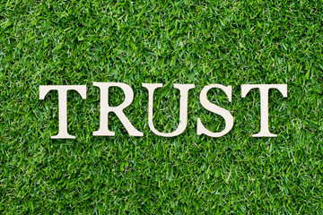 Canvas Print - Wood alphabet letter in word trust on green grass background