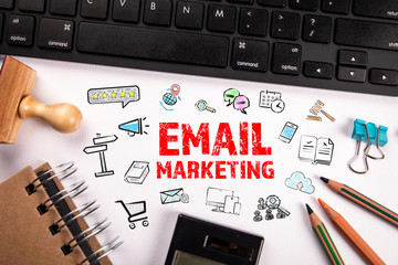 Wall Mural - Email marketing concept. Computer keyboard and stationery