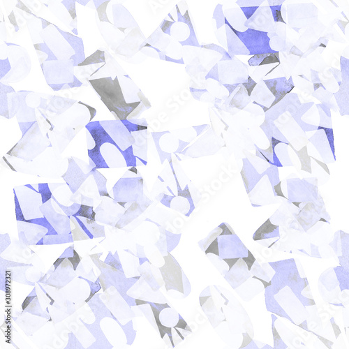 Watercolor seamless pattern with colorful geometric figures. Abstract geometr...