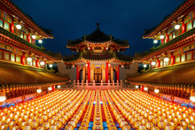 Chinese New Year, Traditional Chinese Lanterns Display In Temple Illuminated For Chinese New Year Festival.