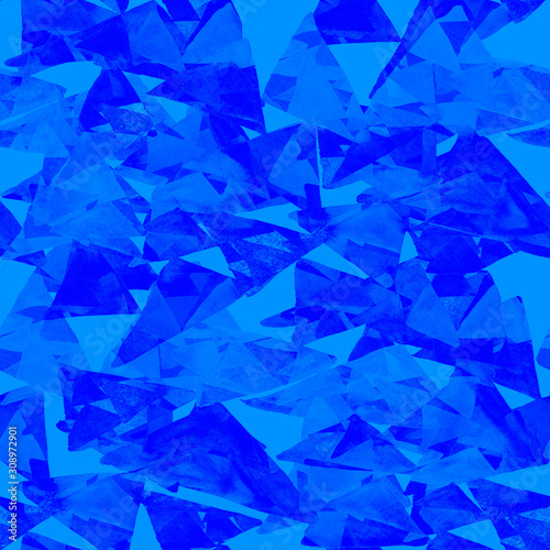 Watercolor seamless pattern with colorful triangles. Abstract geometric textu...