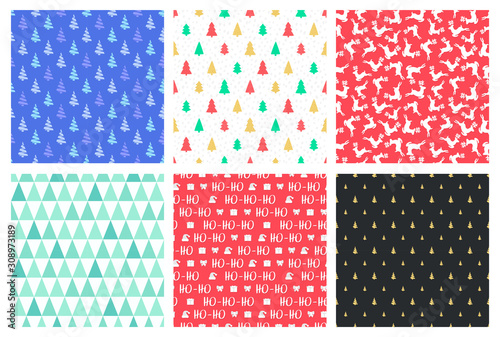 Materiał do szycia Christmas Tree deer pine hohoho santa background seamless pattern vector illustration pack set