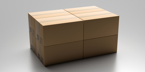 Wall Mural - Cardboard packages stack on gray industrial floor. 3d illustration