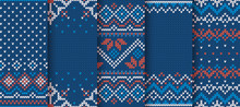 Knit Blue Print. Christmas Seamless Pattern. Vector Illustration.