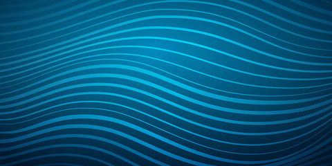 Abstract background of wavy lines of various thicknesses in blue colors