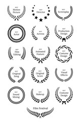 black laurel wreath with film awards design elements. premium insignia, traditional victory symbol o