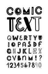 Poster - Set of vector letters and digits cartoon style. Comic alphabet template for a