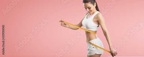 Cuadros en Lienzo Fitness woman weight loss, slim body, healthy lifestyle concept